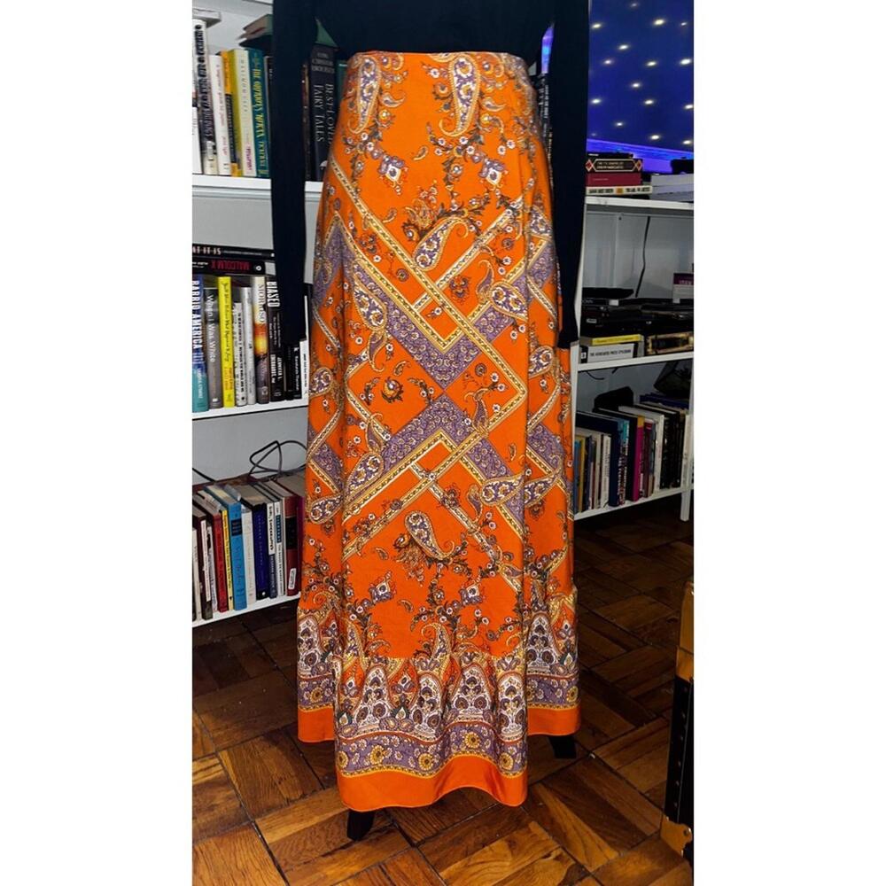 Orange Print Maxi Skirt